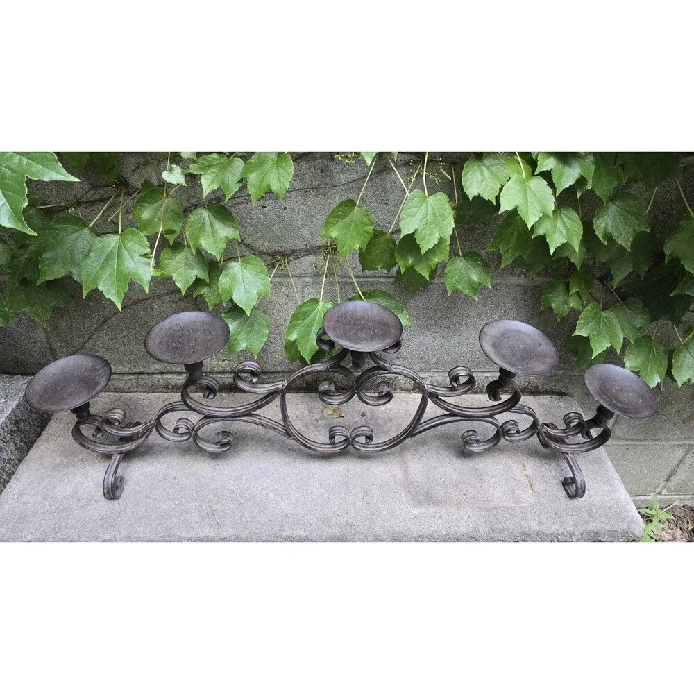 Large Wrought Iron 5 Candle Holder Vintage Tabletop Mantel Fireplace 33
